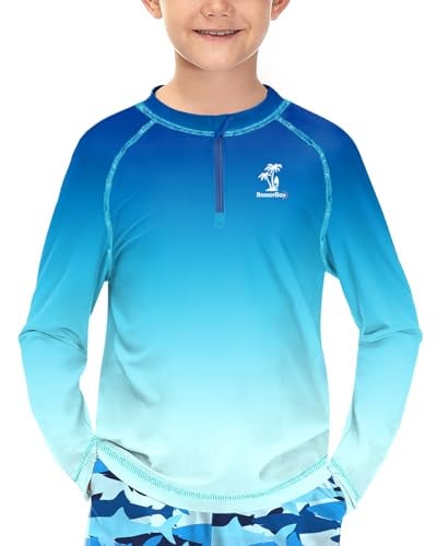 BesserBay Child Boys Sun Protection Rashguard Shirt Blue Gradient Beach Raglan Long Sleeve Surf Swim Top 9-10 Years - Image 1