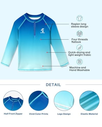 BesserBay Child Boys Sun Protection Rashguard Shirt Blue Gradient Beach Raglan Long Sleeve Surf Swim Top 9-10 Years - Image 3
