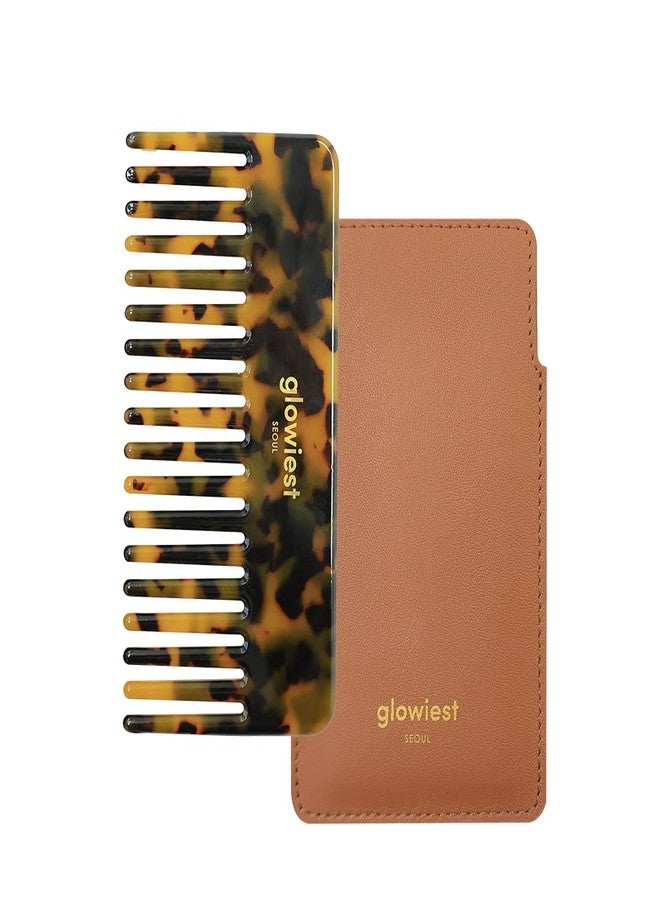glowiest Premium Acetate Hair Comb with Calfskin Case - Anti-Static Detangling Comb for Wet & Dry Hair, Smooth Rounded Teeth for Scalp Care & Even Product Distribution (Travel Size), Hair Brush - Image 1