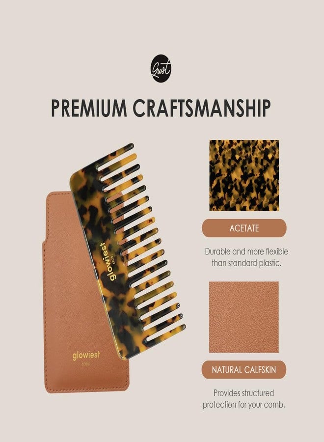 glowiest Premium Acetate Hair Comb with Calfskin Case - Anti-Static Detangling Comb for Wet & Dry Hair, Smooth Rounded Teeth for Scalp Care & Even Product Distribution (Travel Size), Hair Brush - Image 5