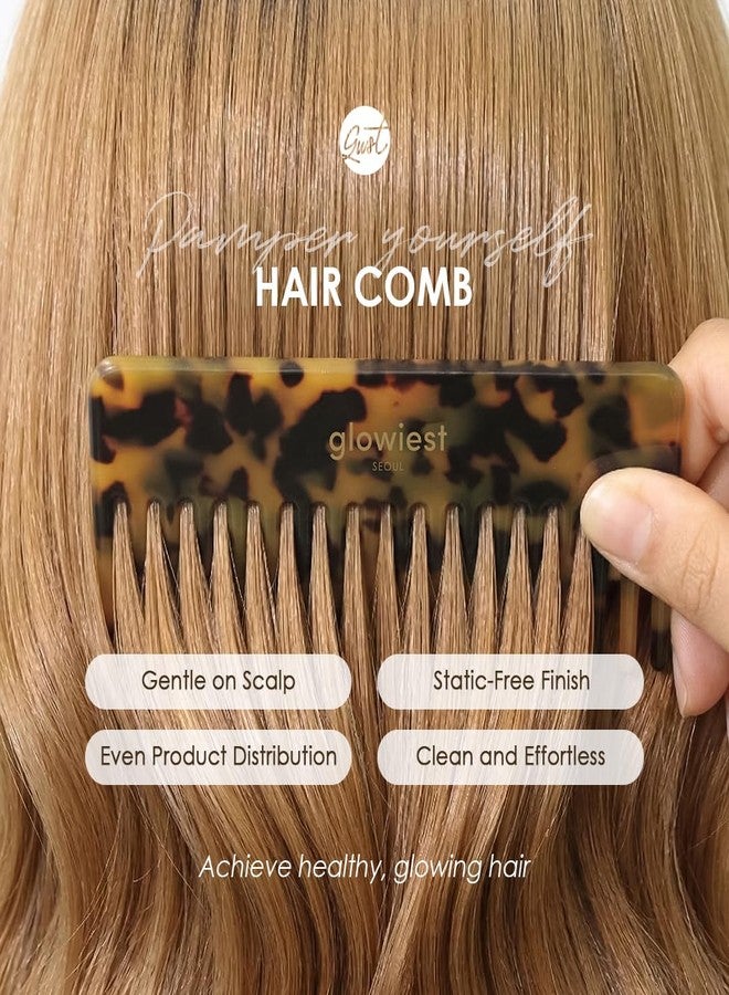 glowiest Premium Acetate Hair Comb with Calfskin Case - Anti-Static Detangling Comb for Wet & Dry Hair, Smooth Rounded Teeth for Scalp Care & Even Product Distribution (Travel Size), Hair Brush - Image 2