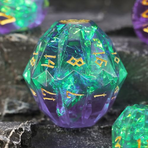 FONVGOGO Resin Dice Set Dungeons and Dragons DND Dice with Box Polyhedral D and D Dice Set 7Piece Role Playing Game RPGGreen and Gold - Image 1