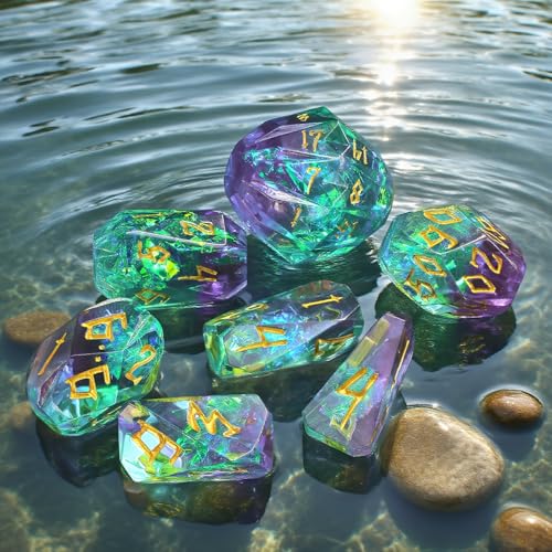 FONVGOGO Resin Dice Set Dungeons and Dragons DND Dice with Box Polyhedral D and D Dice Set 7Piece Role Playing Game RPGGreen and Gold - Image 5