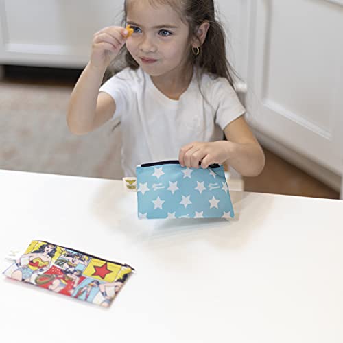 Bumkins Reusable Snack Bags, for Kids School Lunch and for Adults Portion, Washable Fabric, Waterproof Cloth Zip Bag, Supplies Travel Pouch, Food-Safe, 2-pk Wonder Woman DC Comics - Image 3