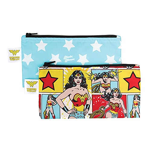 Bumkins Reusable Snack Bags, for Kids School Lunch and for Adults Portion, Washable Fabric, Waterproof Cloth Zip Bag, Supplies Travel Pouch, Food-Safe, 2-pk Wonder Woman DC Comics - Image 4