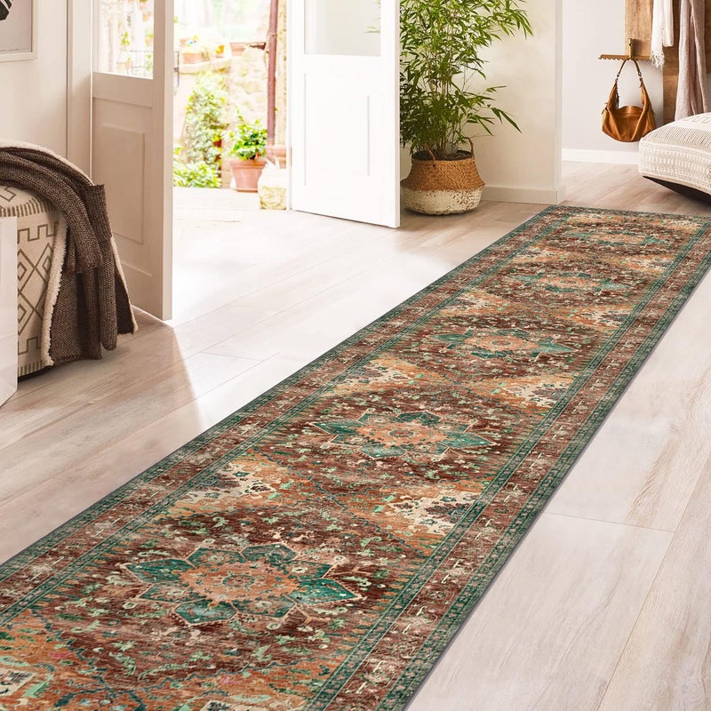 Yamaziot Washable Runner Rug  2x12 Non-Slip Boho Vintage Hallway Rug Runner with Rubber Backing  Stain Resistant Low Pile Distressed Carpet Runner for Bedroom  Kitchen  Laundry  Entrance - Image 5
