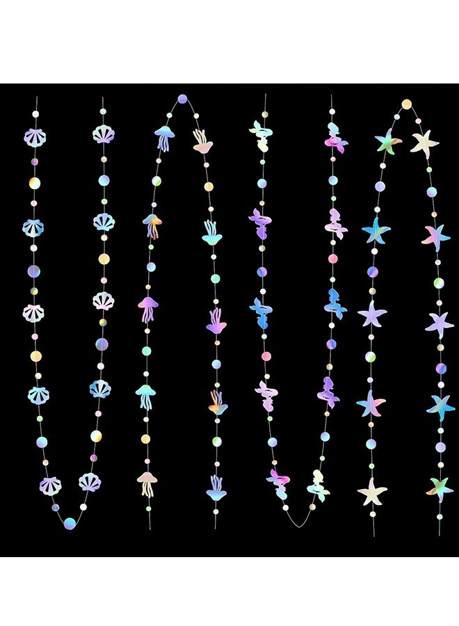 هابي دي أربعة قطع من زينة الحفلات، زينة حورية البحر، مع قناديل بحر وأصداف ونجوم البحر ولؤلؤ، شرائط ورقية هولوغرافية، لموضوع حورية البحر وقوس قزح لعيد الميلاد، ودعوات العروس، وحفلات استقبال المولود، تحت البحر، زينة الحفلات - Image 4