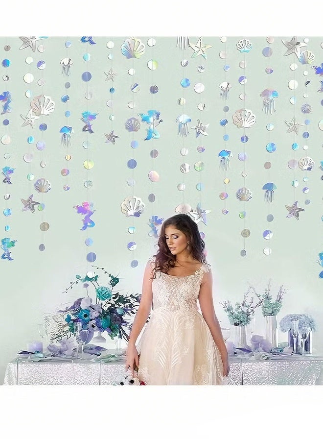 هابي دي أربعة قطع من زينة الحفلات، زينة حورية البحر، مع قناديل بحر وأصداف ونجوم البحر ولؤلؤ، شرائط ورقية هولوغرافية، لموضوع حورية البحر وقوس قزح لعيد الميلاد، ودعوات العروس، وحفلات استقبال المولود، تحت البحر، زينة الحفلات - Image 5