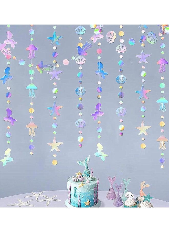 هابي دي أربعة قطع من زينة الحفلات، زينة حورية البحر، مع قناديل بحر وأصداف ونجوم البحر ولؤلؤ، شرائط ورقية هولوغرافية، لموضوع حورية البحر وقوس قزح لعيد الميلاد، ودعوات العروس، وحفلات استقبال المولود، تحت البحر، زينة الحفلات - Image 3