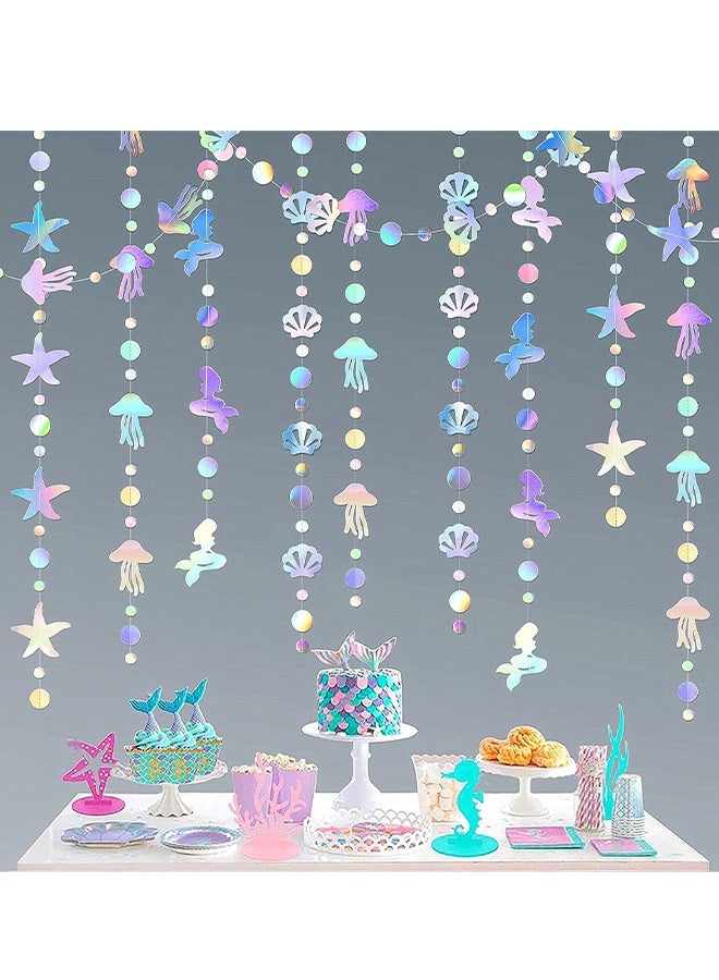 هابي دي أربعة قطع من زينة الحفلات، زينة حورية البحر، مع قناديل بحر وأصداف ونجوم البحر ولؤلؤ، شرائط ورقية هولوغرافية، لموضوع حورية البحر وقوس قزح لعيد الميلاد، ودعوات العروس، وحفلات استقبال المولود، تحت البحر، زينة الحفلات - Image 1