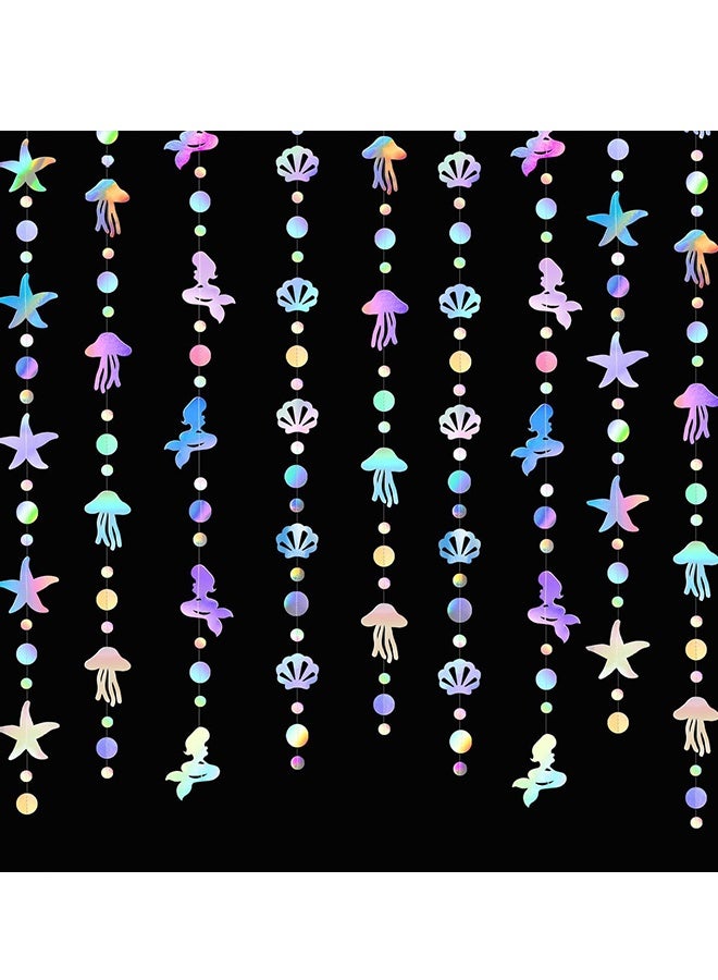 هابي دي أربعة قطع من زينة الحفلات، زينة حورية البحر، مع قناديل بحر وأصداف ونجوم البحر ولؤلؤ، شرائط ورقية هولوغرافية، لموضوع حورية البحر وقوس قزح لعيد الميلاد، ودعوات العروس، وحفلات استقبال المولود، تحت البحر، زينة الحفلات - Image 2