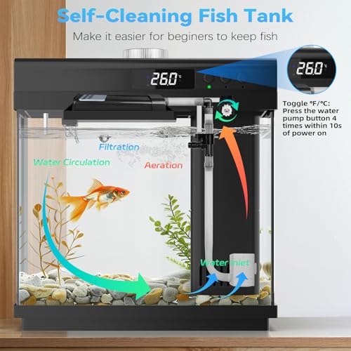 AQQA 37 Gallon Aquarium Starter Kit Small Glass Fish Tank with Filter and Light 10 Colors Adjustable Desktop SelfCleaning Betta Fish Tank Kit Office Home Decor Idea Black - Image 3