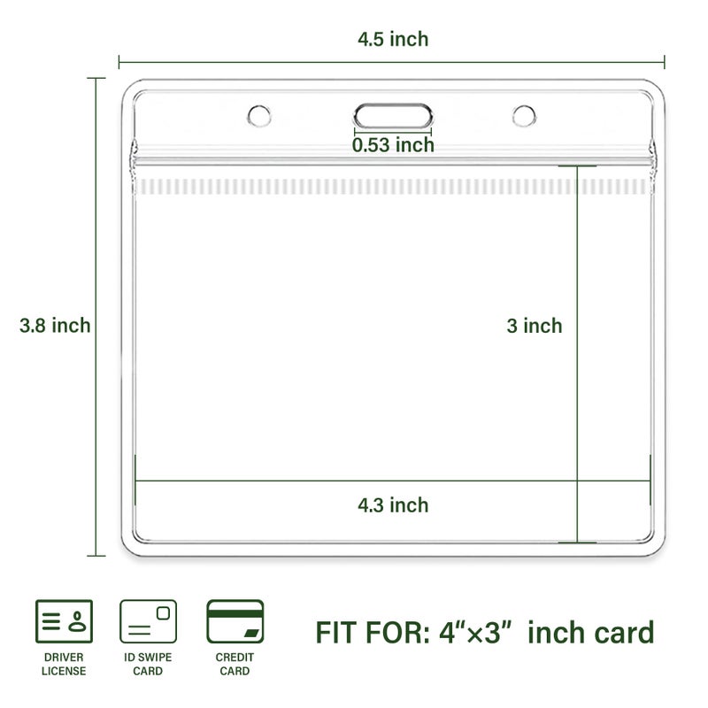 RIDEIWAKE 4x3 Inches Horizontal Badge Holder, Clear ID Card Holder with Waterproof Resealable Zip Type Protector, Badge Sleeve Fits Name Tag Holder/RFID/Proximity/Credit Card(Holders,50PCS) - Image 2