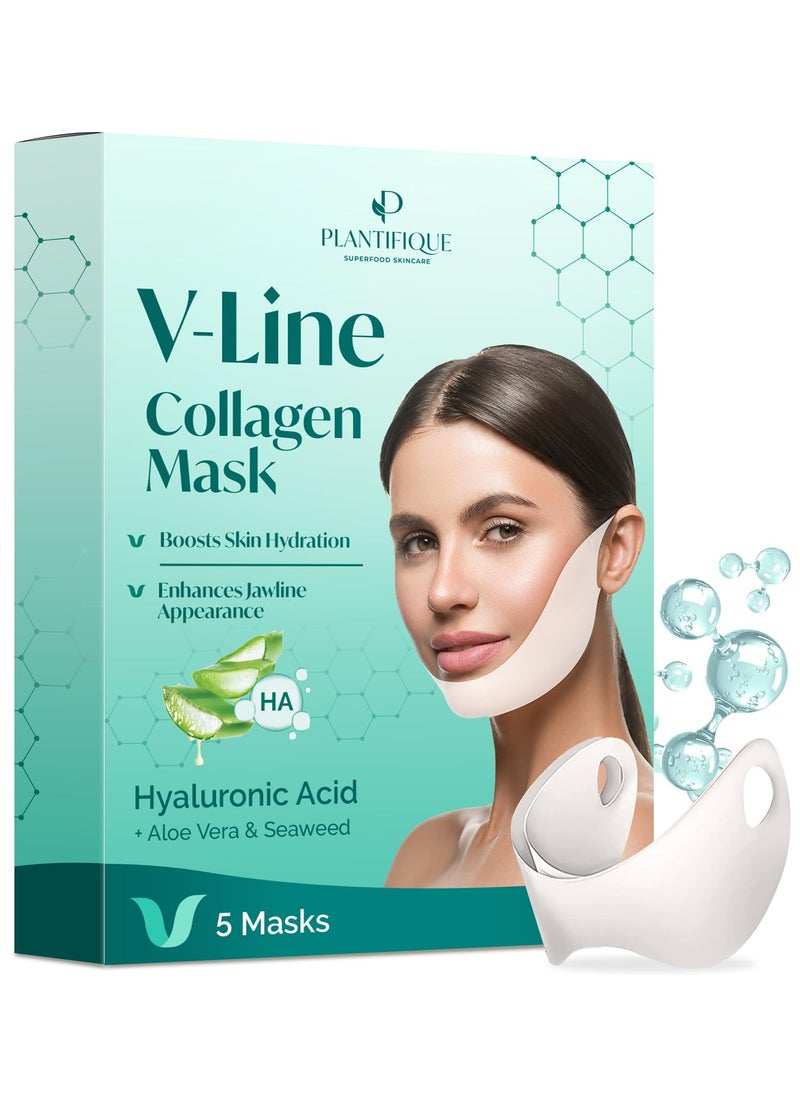 Plantifique - PLANTIFIQUE V-Line Collagen Mask for face 5 PCS | Chin Strap for Women & Men | V Line Lifting Mask with Collagen and Hyaluronic Acid V Shape Face Tape Chin | Skin Firming - Image 1