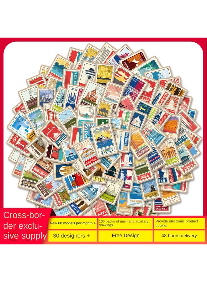 Bluejw 100 World Landmark Stickers World City Landmark Stickers Travel Materials Famous Logo Building Stickers - Image 3