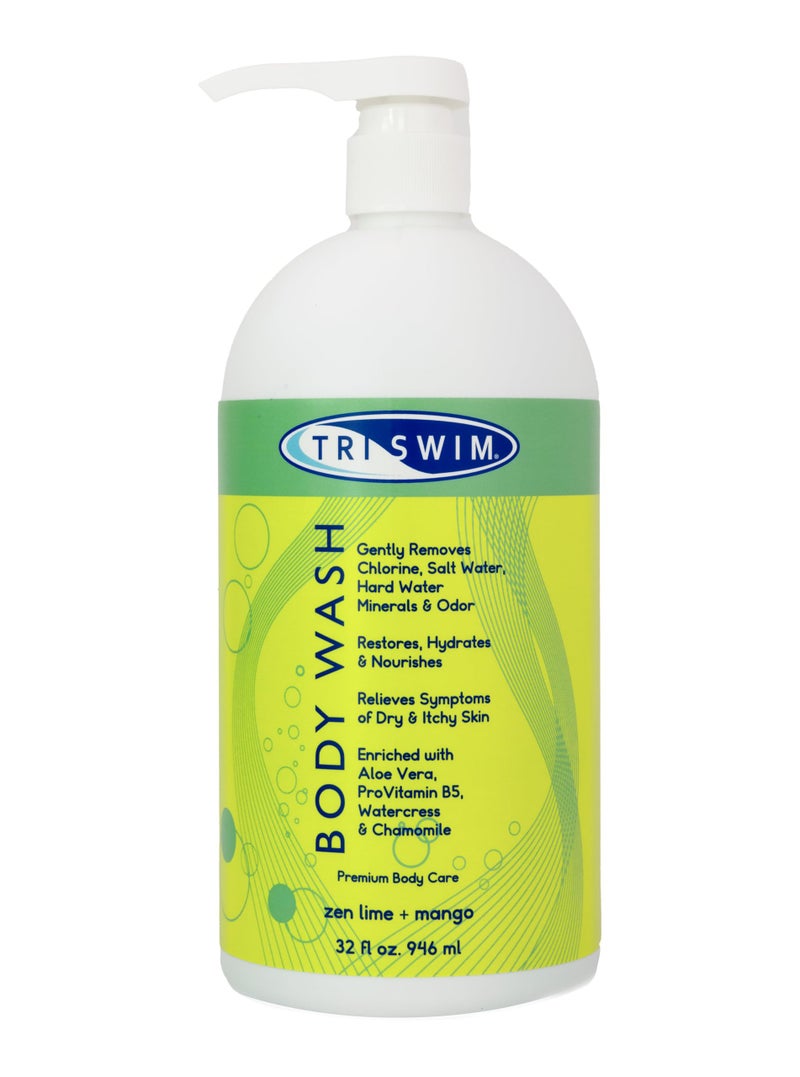 TRISWIM Chlorine Removal Body Wash 32 Fl Oz | Removes Chlorine, Bromine, Hard Water Minerals & Saltwater | Hydrates & Restores Skin | Zen Lime + Mango Scent - Image 1