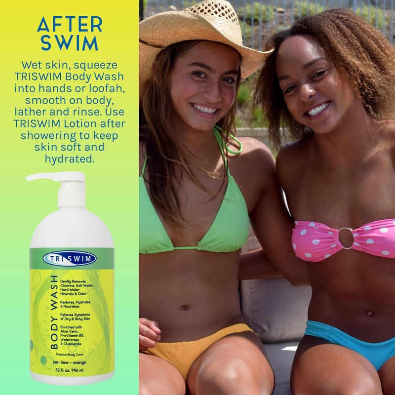 TRISWIM Chlorine Removal Body Wash 32 Fl Oz | Removes Chlorine, Bromine, Hard Water Minerals & Saltwater | Hydrates & Restores Skin | Zen Lime + Mango Scent - Image 5