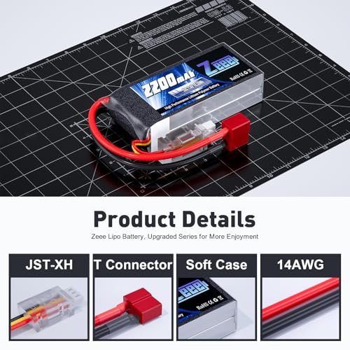 Zeee 2S 2200mAh Shorty Lipo Battery 7.4V 50C RC Battery with T Connector Soft Pack for 1/16 Slash RC Car RC Truck RC Helicopter Airplane Quadcopter Drone RC Boat Racing Models (2 Pack) - Image 3