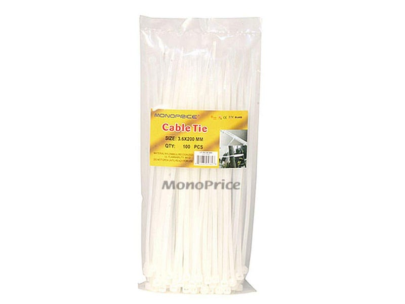 Monoprice Cable Tie 8 inch 40LBS, 100pcs/Pack - White - Image 3