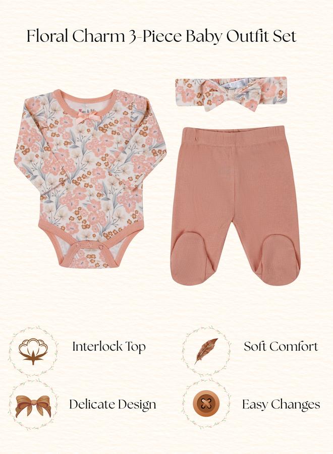Luna & Lily 3-Piece Floral Bodysuit, Pants And Headband - Image 5