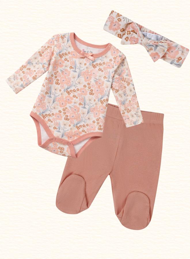 Luna & Lily 3-Piece Floral Bodysuit, Pants And Headband - Image 4