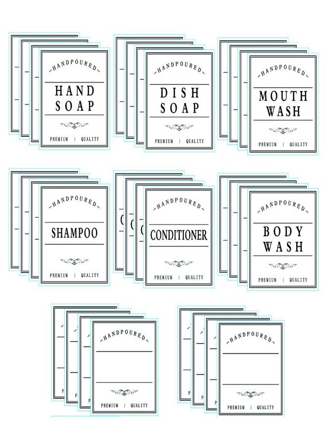 Amzlabel Waterproof Labels for Shower Bottles, Hand Soap Shampoo and Conditioner Label, Mouthwash Dispenser Label for Bathroom, White PVC Self-Adhesive Labels for Bathroom (32PCS) (White) - Image 1