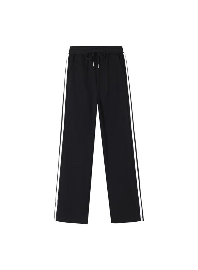 Wood Women's Sports Pants Spring And Autumn New Striped Casual Straight Wide-leg High-waist Plus Size Slimming Pants Gray 3XL