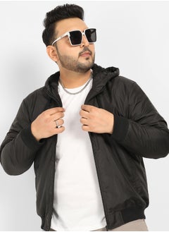 Instafab Plus Instafab Plus Men's Black Zip-Front Puffer Jacket With Ribbed Hem  - Image 1