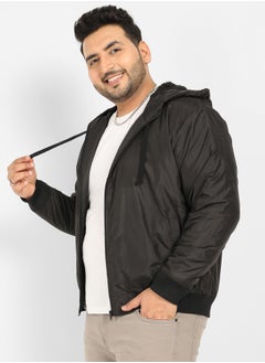 Instafab Plus Instafab Plus Men's Black Zip-Front Puffer Jacket With Ribbed Hem  - Image 3