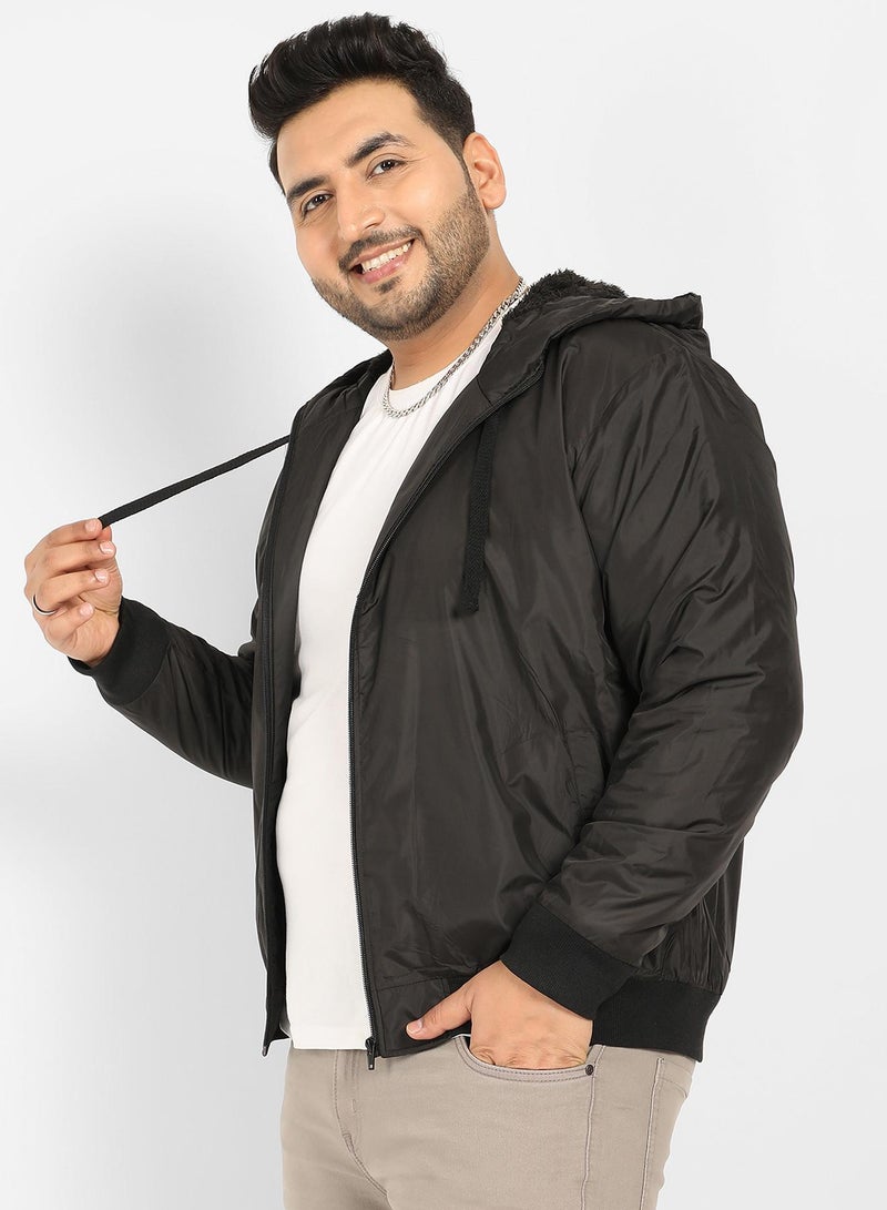 Instafab Plus Instafab Plus Men's Black Zip-Front Puffer Jacket With Ribbed Hem  - Image 3