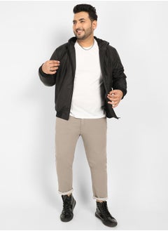 Instafab Plus Instafab Plus Men's Black Zip-Front Puffer Jacket With Ribbed Hem  - Image 5