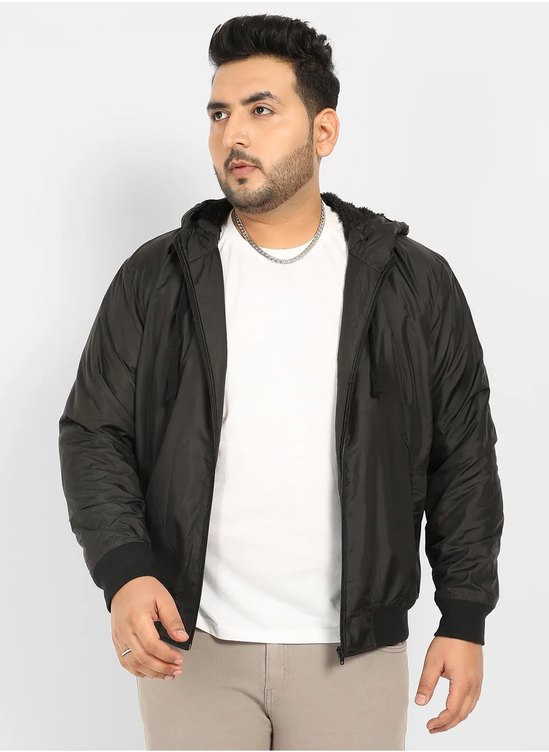 Instafab Plus Instafab Plus Men's Black Zip-Front Puffer Jacket With Ribbed Hem