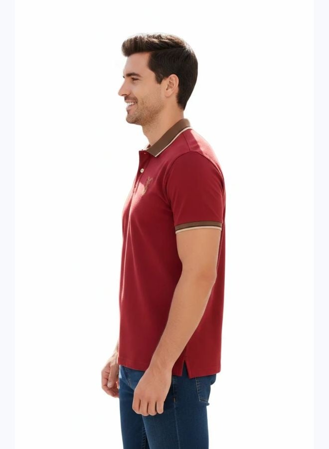 Signature Markhor Men's Polo Shirt, Maroon, Breathable Cotton, Classic Fit - Image 4