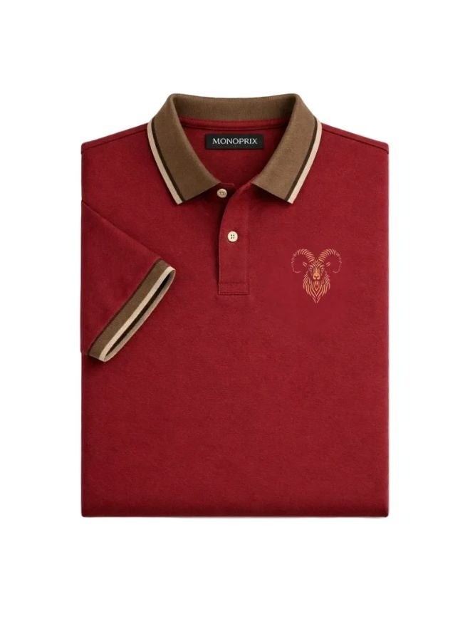 Signature Markhor Men's Polo Shirt, Maroon, Breathable Cotton, Classic Fit - Image 2