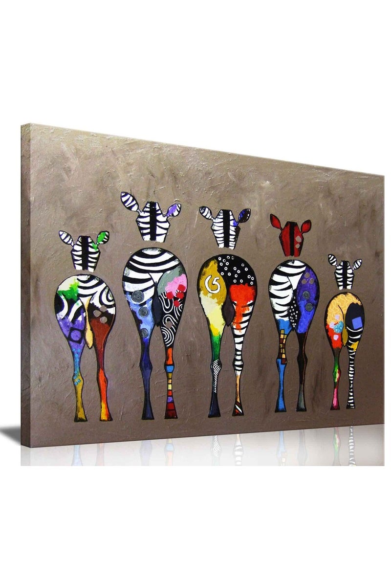 AKOTAC Funny Zebra Butt Bathroom Wall Art Colorful Cute Animals Bedroom Posters Canvas Painting Wall Decor Picture Prints Artwork for Kids Room Nursery Living Room Home Decoration Framed - Image 1