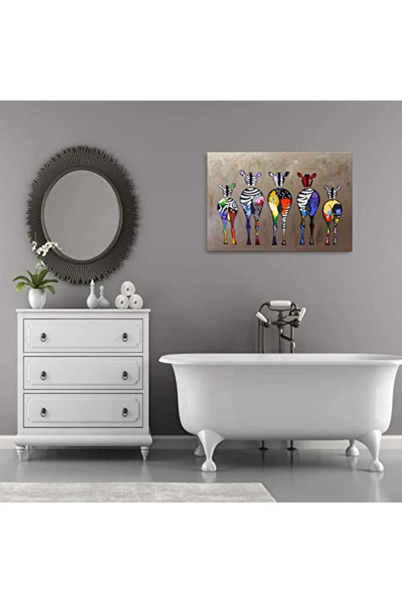 AKOTAC Funny Zebra Butt Bathroom Wall Art Colorful Cute Animals Bedroom Posters Canvas Painting Wall Decor Picture Prints Artwork for Kids Room Nursery Living Room Home Decoration Framed - Image 4