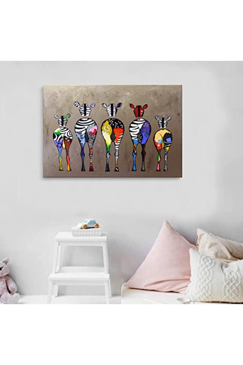 AKOTAC Funny Zebra Butt Bathroom Wall Art Colorful Cute Animals Bedroom Posters Canvas Painting Wall Decor Picture Prints Artwork for Kids Room Nursery Living Room Home Decoration Framed - Image 3