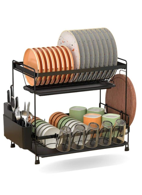 2 Layer Kitchen Dish Rack with Drainer Dish Drying Stand