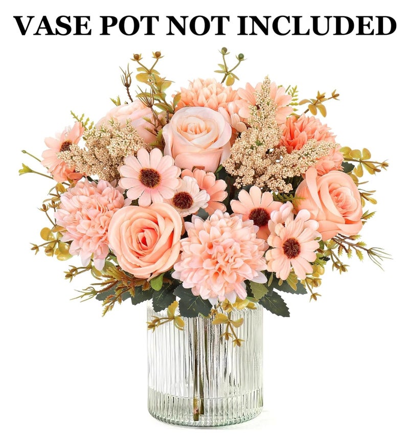 Prplet Artificial Flower Bouquet for Home Decoration – 2 Pcs Faux Rose & Daisy Bouquet (Without Pot) Artificial Flowers for Living Room, Bedroom, Office, Vase Decoration (Peach) - Image 2