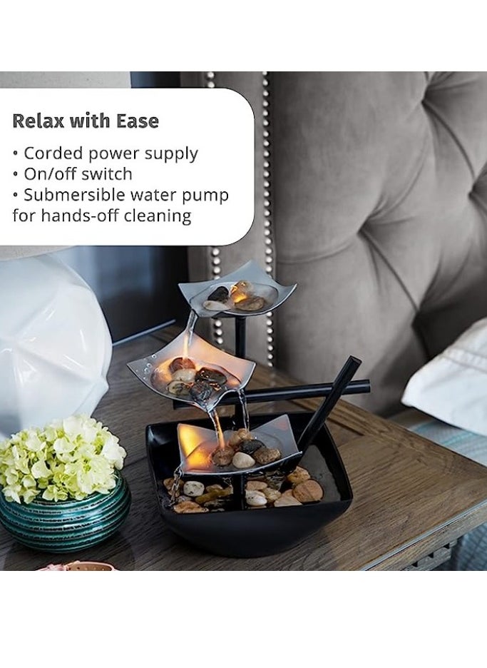 M MIAOYAN Tabletop fountain, home decor soothing sound machine with automatic pump, deep basin and natural river rocks. Perfect for home office decor, living room decor or bedroom decor  - Image 2