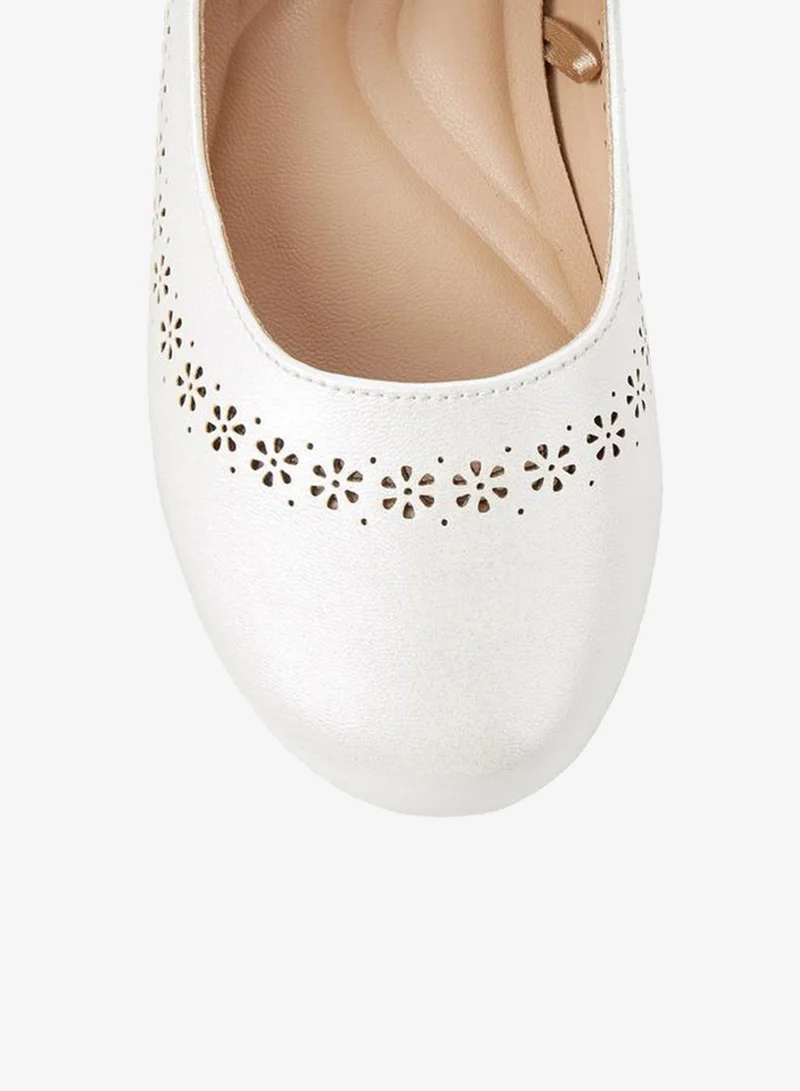 Little Missy WHITE Girls Laser Cut Ballerina Shoes for Women | Best Price UAE