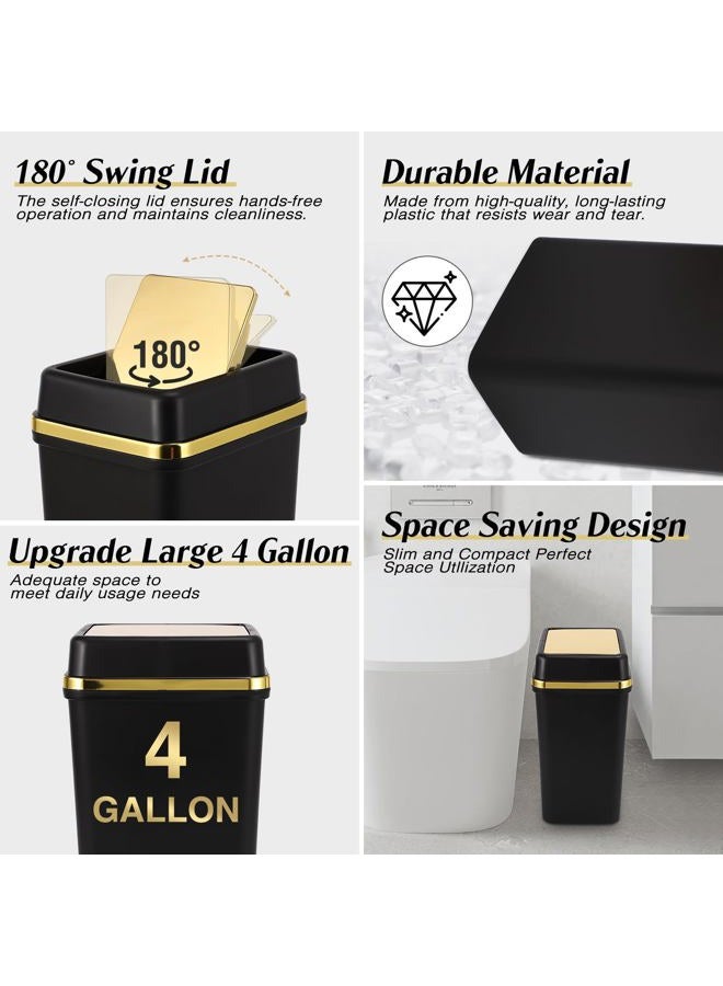 WSBArt Bathroom Trash Can with Lid 4 Gallon Trash Can with Swing Lid Small Garbage Can Black Bathroom Garbage Can with 300 Counts Trash Bags for Kitchen Bedroom Office - Image 3