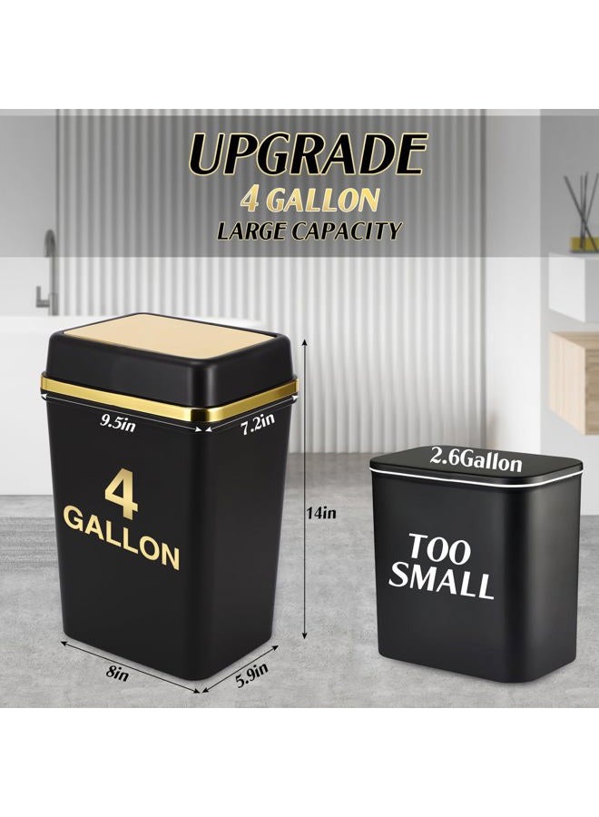 WSBArt Bathroom Trash Can with Lid 4 Gallon Trash Can with Swing Lid Small Garbage Can Black Bathroom Garbage Can with 300 Counts Trash Bags for Kitchen Bedroom Office - Image 2