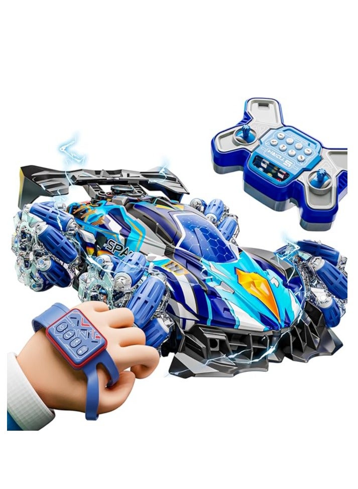 SMARTX 2.4ghz gesture control remote control stunt car watch drift smoke spray car toy 4wd remote control car with light music 360° Rotate Spray All Terrain Drift Gesture Rc Car Toy For Kids Boys & Girls Blue - Image 1