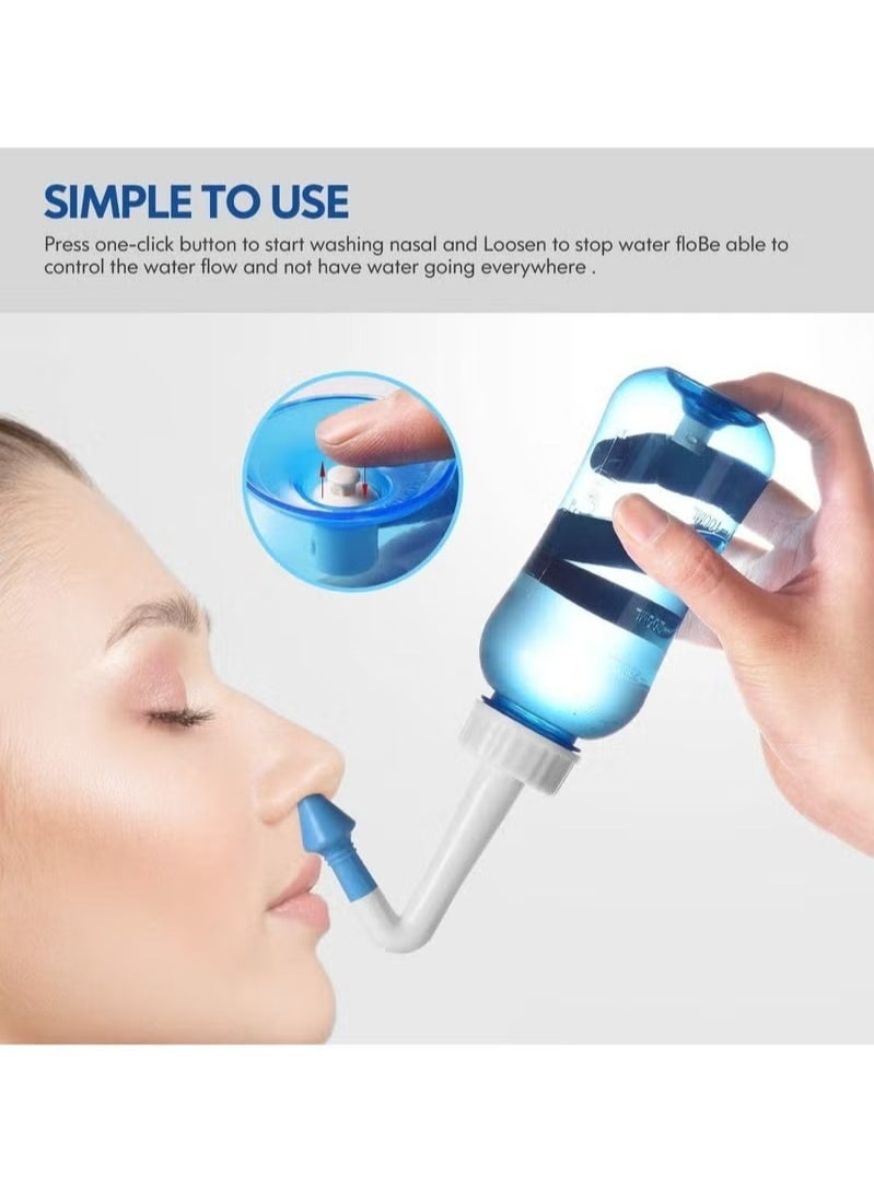 waterpulse - Neti Pot Sinus Rinse Bottle 300ml Nasal Rinse Kit Nose Wash Cleaner Nasal Irrigation for Adult & Kid (with 2 Nozzles &30 Nasal Since Salt Packets) - Image 1