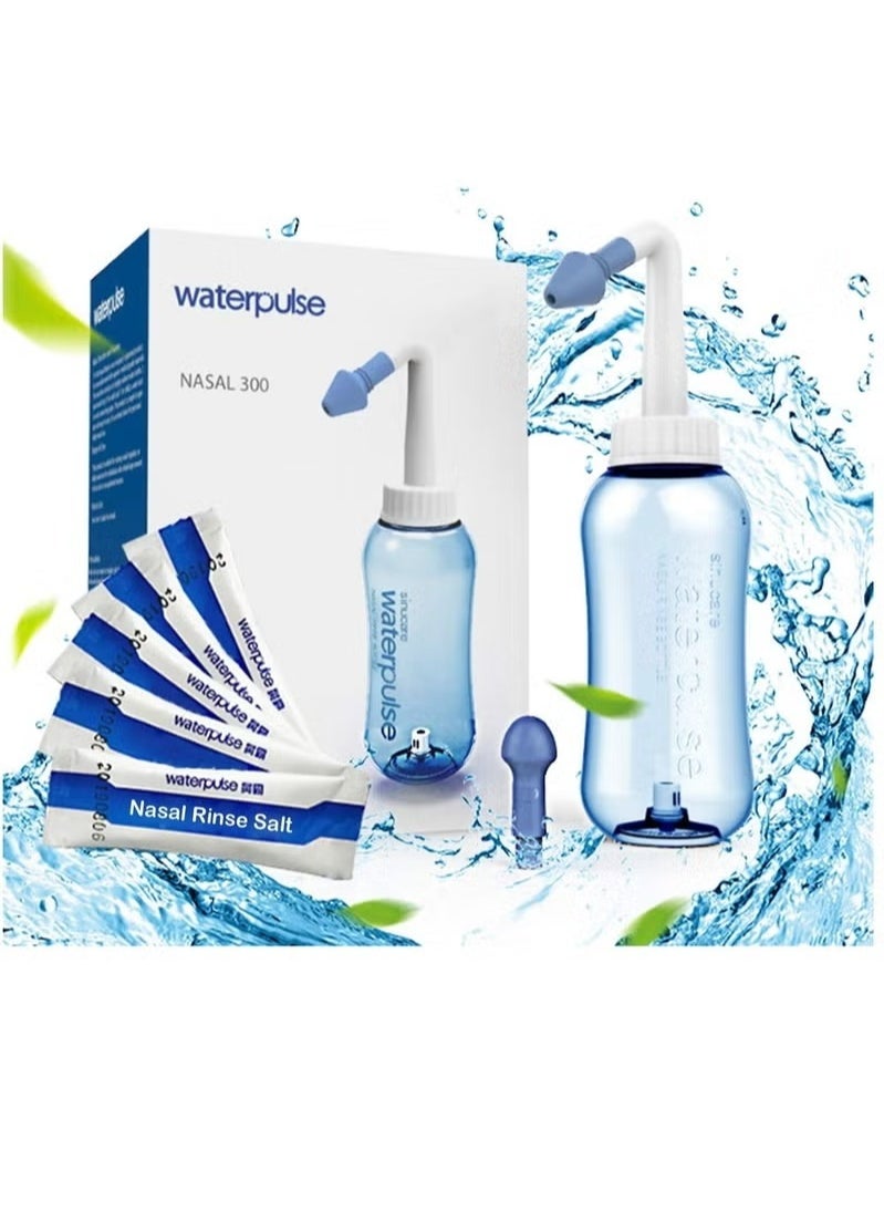 waterpulse - Neti Pot Sinus Rinse Bottle 300ml Nasal Rinse Kit Nose Wash Cleaner Nasal Irrigation for Adult & Kid (with 2 Nozzles &30 Nasal Since Salt Packets) - Image 1
