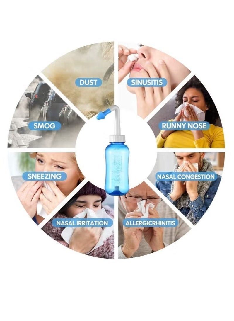 waterpulse - Neti Pot Sinus Rinse Bottle 300ml Nasal Rinse Kit Nose Wash Cleaner Nasal Irrigation for Adult & Kid (with 2 Nozzles &30 Nasal Since Salt Packets) - Image 1