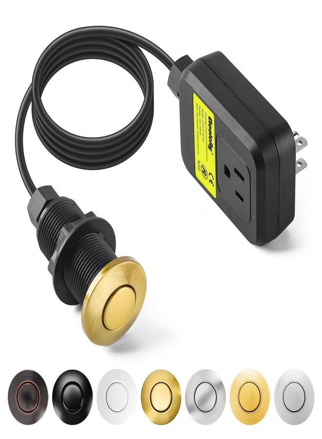 طقم مفتاح هواء لطاحونة النفايات، طاحونة نفايات تُركّب على سطح الحوض، ستانلس ستيل طويل، زر تشغيل/إيقاف ذهبي مصقول، قطع غيار من إيتول سيتي، مُدرجة في قائمة مختبرات UL. - Image 1