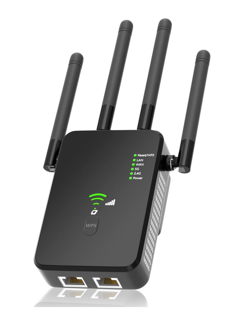 1200Mbps WiFi Extender - Dual Band Signal Booster for Home, 360° Coverage, Ethernet Port & AP Mode, Ideal for Large Areas (9800sq.ft) - Image 1