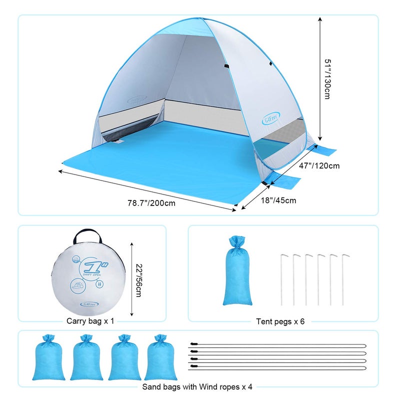 G4Free Large Pop up Beach Tent for 3-4 Person, UPF 50+ Automatic Sun Shelter Canopy Portable Outdoor Cabana Sun Umbrella - Image 2
